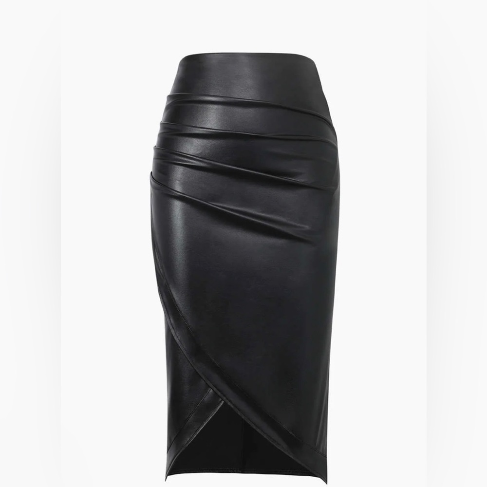 Micas Faux Leather Ruched Midi Skirt 6 NWT